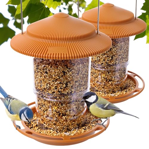 Outdoor Bird Feeder, Retractable Bird Feeder Hanging, Metal Hanger, Rainproof & Leak-Proof, Terracotta, Pack of 2 - color: Terracotta, Retractable Hanging， Pack of 2