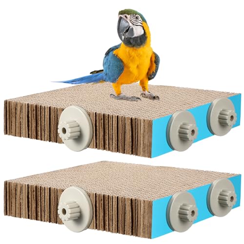 Skyygemm 2 Pieces Parrot Toy Bird Chew Cage Accessories Flat Perch Bird Paw Grinding Stand Parrot Cage Playground for Macaws, Small Parakeets, Conures, Budgies, Finches Conure Cockatiel(Large) - size: Large