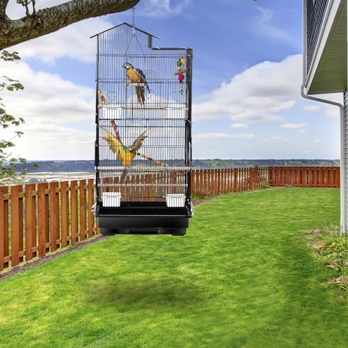 ZENY 39-inch Roof Top Large Flight Parrot Bird Cage for Small Quaker Cockatiel Canary Sun Parakeet Green Cheek Finch Budgie Lovebirds Wrought Iron Pet Bird Cage w/Toys