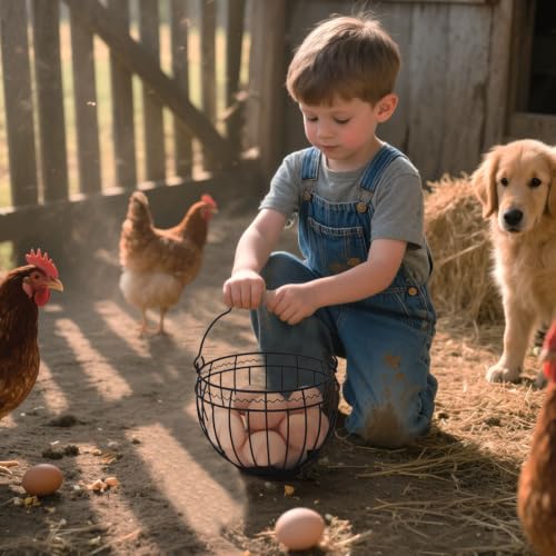 Farmhouse Wire Egg Basket for Gathering Fresh Eggs, Holds 24 with Handle | Vintage Style, Black Metal Open Weave, Backyard Chicken Keepers, Easter/Christmas Gift, Egg Collecting Basket, Countertop