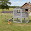 79‘’ Chicken Coop with Wheels, Wooden Hen House with Large Nesting Box, Outdoor Poultry Cage with Leakproof Pull-on Tray, Backyard Chicken Coop with Run, Weatherproof Rabbit Hutch