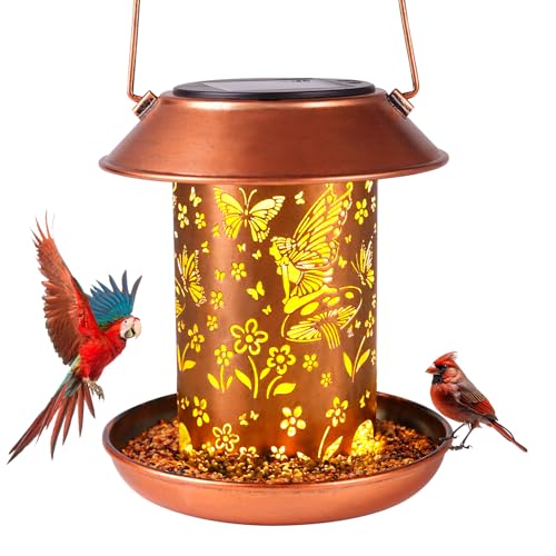 Solar Bird Feeders for Outdoors Hanging,Metal Waterproof Outdoor Summer Bird Feeders Lantern Modeling Decor,Wild Bird Feeder Weather Resistant Gifts for Friends,Yard,Patio,Porch,Balcony - size: 1pack Butterfly
