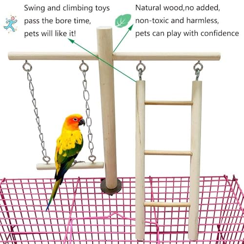 PINVNBY Bird Playground, Wood Parrot Play Gym Stand Perch Bird Cage Accessories for Small and Medium Parakeet Cockatiel Conure Love Birds Finch
