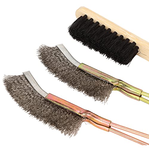Jeanoko Long Handle Bird Cage Cleaning Brush Medium Hardness for Daily Use Bamboo and Stainless Steel 3 Sizes Included