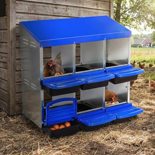 GarveeTech 6-Hole Poultry Nesting Box with Egg Collection Tray, Chicken Laying Box with Ventilation Design for Hens & Ducks, Ideal for Backyard Coops and Small Farms - color: Blue, size: 6 holes