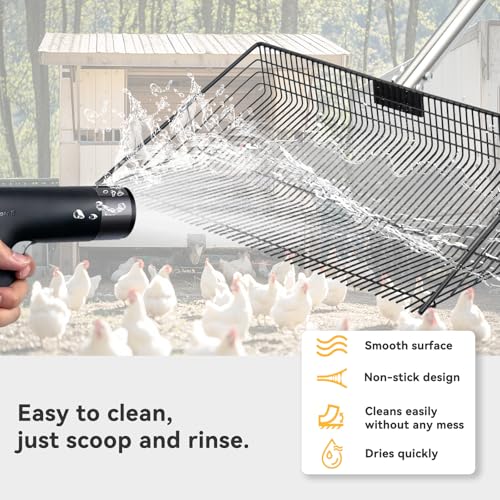 AiQInu 2-in-1 Chicken Poop Scooper & Rake for Chicken Coop, Goat Stall | Adjustable Stainless Steel Poop Scoop with 24"-90" Long Handle, Sifting Shovel for Stable Cleaning