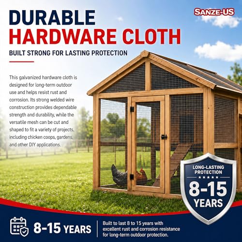 Sanzeus Hardware Cloth, 1/4 Inch 24in x 50ft 23 Gauge, Double-Layer Hot-Dip Galvanizing After Welding, Chicken Wire Fence Wire Mesh Poultry Netting Garden Fence Tree Guard Rolls - size: 1/4inch 24in×50ft