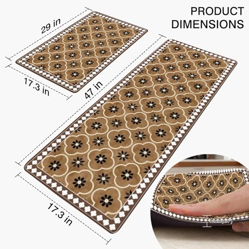Classic Quatrefoil Anti Fatigue Kitchen Rugs, 17.3"x47"+17.3"x29" | Non Slip Comfort Washable Waterproof Floor Kitchen Decor Mat, Warm Brown Rug Set of 2 for Home, Sink, Laundry - color: Warm Brown