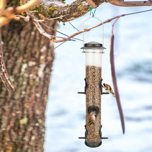 1PK Metal Wild Bird Feeder,Squirrel Proof Bird Feeders for Outside,Hanging 6 Port Tube Bird Feeder Transparent Finch Bird Feeder for Attracting Birds in Your Lawn, Garden, Balcony – Coffee - color: Coffee