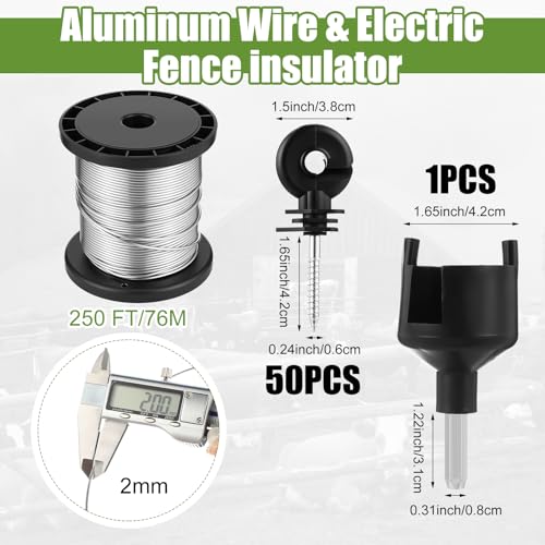 Electric Fence Charger Set 5 Mile 110VAC 0.25 Joule Electric Plug in Fence to Contain Chickens Pet Poultry 50 Black Insulator and 1 Socket Tool 250ft Aluminum Wire for Garden Pond Protection - style: 0.25 Joule