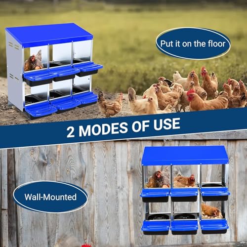 GarveeHome 2-Tier Chicken Nesting Box, 6 Compartment Metal Chicken Laying Boxes with Waterproof Roof ＆ Removable Trays for Hens, Poultry，Easy Egg Collection - color: Blue, size: 6 holes