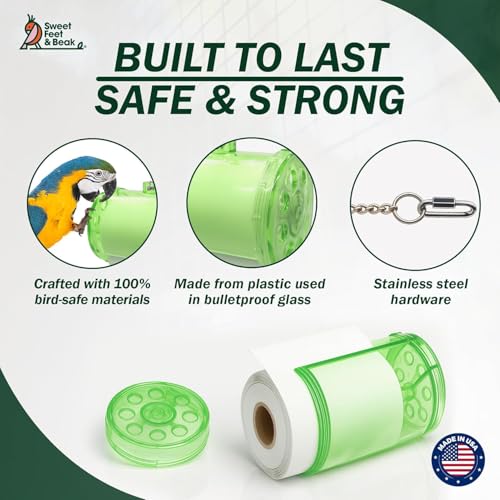 Sweet Feet and Beak Shred Master, Small, 2.5" Plastic Bird Shredding Toy | Pull & Shred Paper Roll, Durable Bird-Proof Design, Treat Fillable, Quick Link Hanger, Bird Training Toys for Parrots, Macaws - size: Small