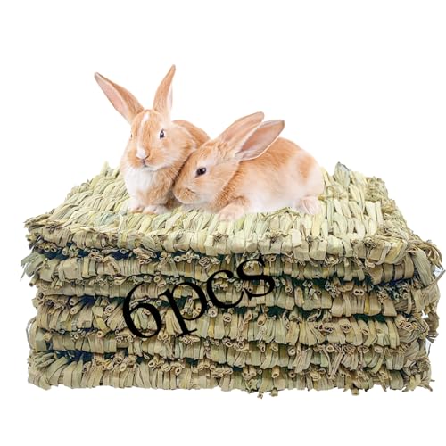 Rabbit Grass Mats,Bunny Grass Mat,Woven Straw Mat Bed Rabbits Hay Mat Sleeping Bunny Natural Handcrafted Woven Bed Nesting and Toys for Guinea Pig Hamster Chinchilla Squirrel(6 PCS)