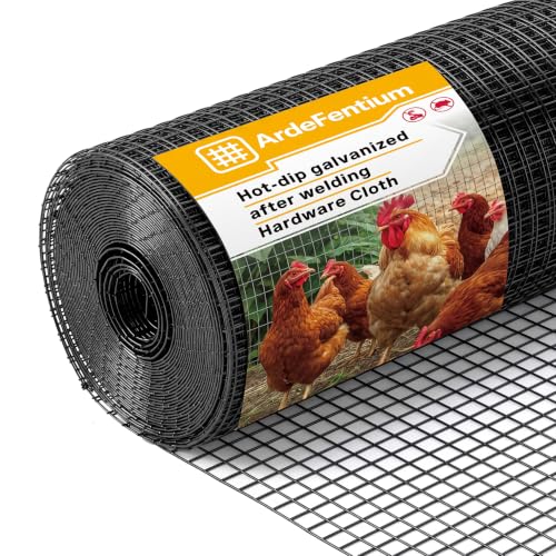 16in x 10ft Black Hardware Cloth - 1/2 Inch 19 Gauge Chicken Wire, Hot-Dip Galvanized After Welding Wire Mesh Roll for Garden Fencing, Chicken Coop & Poultry Cage - size: Black-1/2inch 16inch×10ft