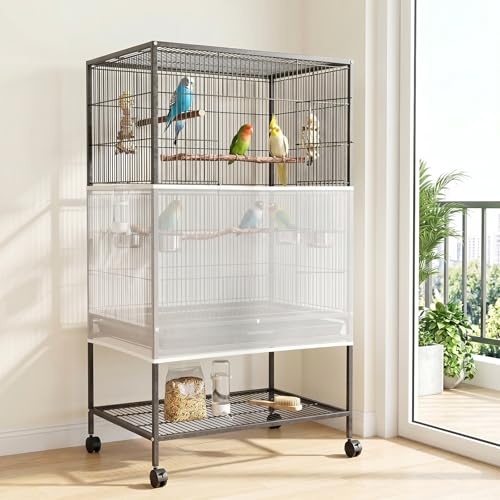 Bird Cage Seed Catcher, Bird Cage Net 90-118'' Birds Cages Cover | 31.8'' H Adjustable Soft Airy Skirt Guard Birdcage Nylon Mesh Net for Parrot Cages Seed Guard (Not Include Birdcage)- White
