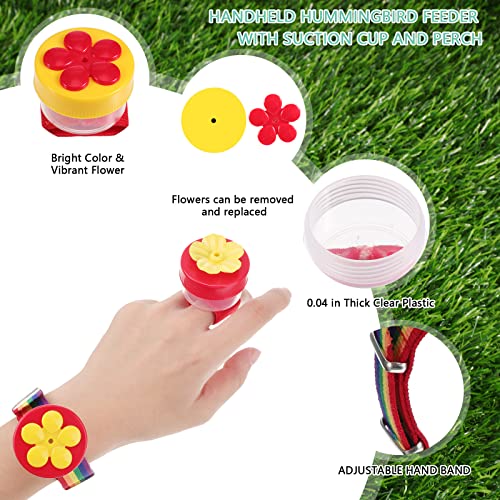 Zopeal 4 Pieces Hummingbird Hand Feeder Adjustable,Ring and Wrist Style | Wrist Strap for Hands-free Feeding, Flower Perch with Ring-style Port, Clear Container for Outdoor Hummingbird Watching - color: Ring and Wrist Style