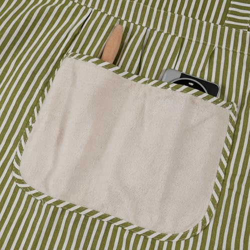 Cute Cotton Apron for Women, Adjustable Bib Cooking Kitchen Aprons with Pockets for BBQ Drawing Baking - color: Green Striped