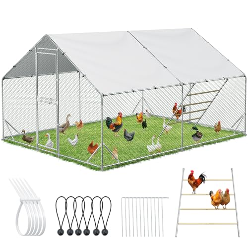 ACEPIC 10x13x6.5ft Metal Chicken Coop with Roosting Perches & Door Lock | Walk-in Poultry Cage with Waterproof & UV Resistant PE Top, Predator-Proof Hen Run for Yard, Farm, Chicken, Duck, Rabbit - size: 118.1"L x 157.5"W x 78.7"H