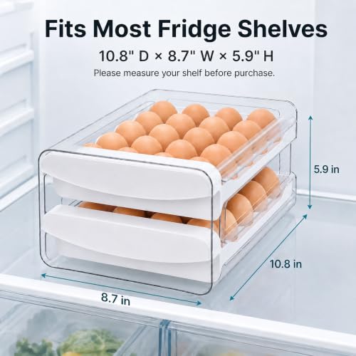 Egg Holder for Fridge, 40-Egg Refrigerator Organizer with Drawers | Egg Storage for Refrigerator, Clear Egg Container, 2-Tier Egg Tray for Fridge, Stackable Lid, BPA-free PET and PP, Hand Wash.