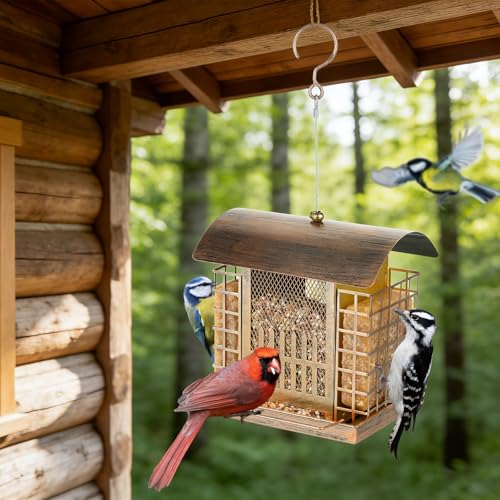 Suet Bird Feeders for Outdoors Hanging, Upgraded Metal Cage Birdfeeder | 2-in-1 Bird Feeder Attracts Woodpeckers, Finches, Sparrows - Wild Bird Feeder Ideal for Garden Yard Decor & Gift