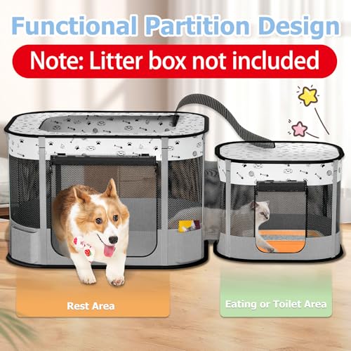 Portable Cat Playpen, Foldable Pet Dog Playpen, for Kitten Puppy Play Pen Indoor/Outdoor, Cats Enclosure Cages Tent with Carrying Case, 600D Oxford 8-Rods, 32"x24"x22", Grey - color: Grey