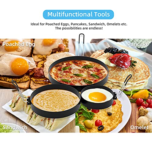 8 Inch Omelette Ring, 6 Inch Pancake Ring and 3.5 Inch Egg Ring | Upgrade 3 Pack Assorted Size Nonstick Stainless Steel Round Cooking Rings Molds with Oil Brush & Egg Separator for Griddle - size: 3 Pack Egg, Pancake & Omelet Rings