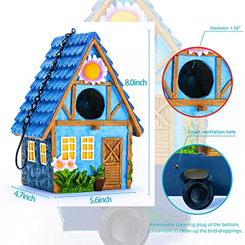 Garden Bird House for Outside Clearance Hanging Outdoors Birdhouses for Wren Finchs Chickadee Hummingbird Tree Swallow Cage Kids Nature Lover Bluebird House (Red) - color: Blue