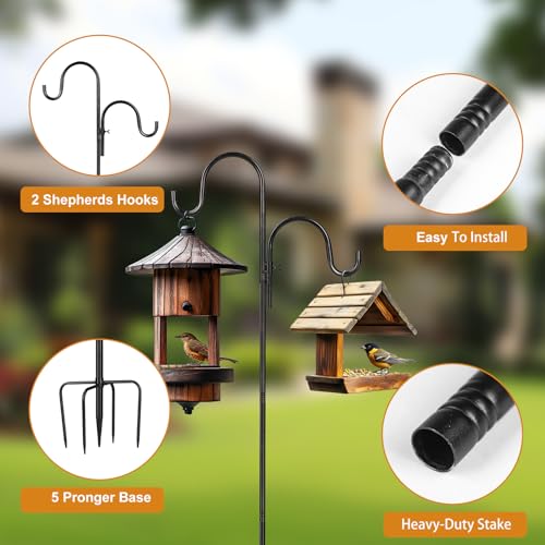 Double Sheperds Hooks for Outdoor,76 inch Adjustable Pole Bird Feederr,Plant Hangers,Weddings Decor,Matte Black(1 Pack) - size: 76 in