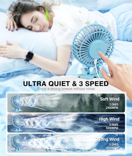 JZCreater USB Desk Fan, Portable Fan Mini, 3 Speeds Desktop Table Cooling, Plug in Power, Rotation Strong Wind, Quiet Personal Small Fan for Home Desktop Office Travel Bedroom, Sky Blue - color: Sky Blue
