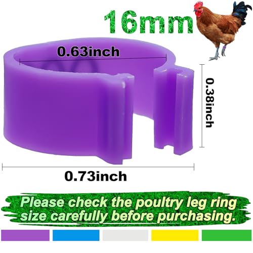 Keedolla 8 Color Chicken Leg Rings 96 Pcs, 16mm Colorful Numbered Chicken Identification Leg Bands Clip on Poultry Foot Rings Chicken Ankle Tags for Chicks Duck Bantam Guinea Pigeons Gamefowl - size: 16mm - 8 Colors
