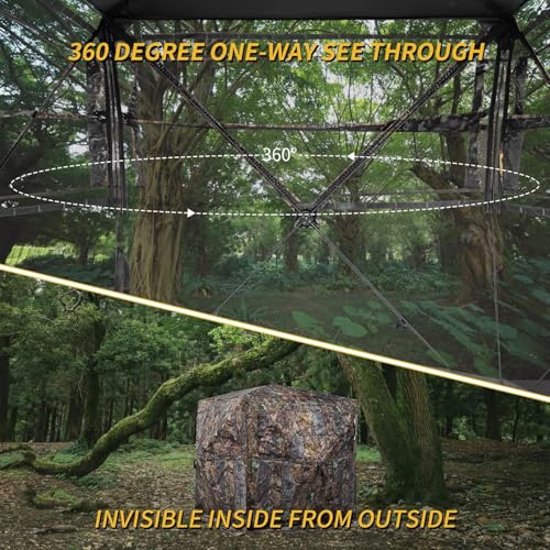 Hunting Blind 270/360 See Through Deer Blind, Pop Up Ground Blind | 2/3/4 Person Camouflage Tent, Portable Concealed Shelter with Carrying Bag, Silent Sliding Windows, Windproof Bottom Layer - size: 3-4 Person, style: 360