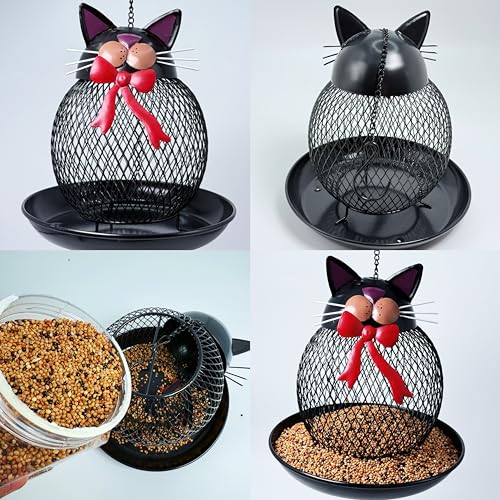Upgraded Outdoor Bird Feeder, Squirrel-Proof Metal Wild Bird Feeder, Hanging Design, Perfect for Garden & Yard Decor, Cute Cat Shape