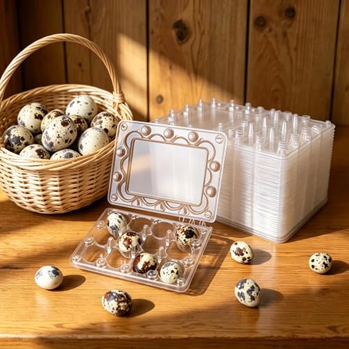 60Pcs Quail Egg Cartons,Square Dozen Egg Boxes 12 Grids Clear Plastic Quail Egg Cartons Stackable Trays for Quail Eggs, Pigeon Eggs, Small Poultry, for Home Fridge Storage, Farm, Market