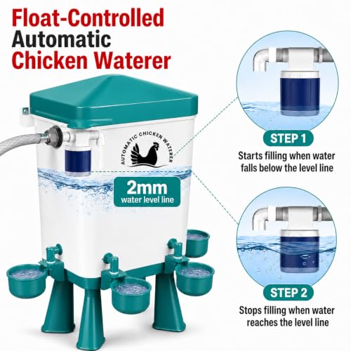 3 Gallon Chicken Waterer with 10 Chicken Water Cups, No Spill Poultry Waterer Bucket with Stand Legs, Hooks and Screws, Chicken Water Feeder for Coop, Ducks, Hens, Farm (Blue, Auto-1pcs) - color: Blue, size: Auto-1pcs