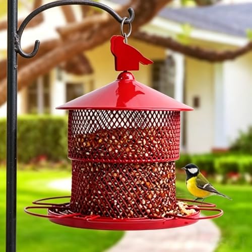 Squirrel Proof Bird Feeder for Outdoors, 4 Lbs Large Capacity Metal Mesh Wild Bird Feeders, Hanging Birdfeeder for Outside Finch, Cardinal, Chickadees, Blue Jay, Red