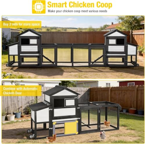 Aivituvin Mobile Chicken Coop with Wheels, 82.4" for 4-6 Hens(Black) | 2 large nesting boxes with reinforced bottom keep eggs safe from raccoons and dogs Leak-resistant asphalt roof - color: Black, size: 82.4"L x 26.0"W x 44.0"H