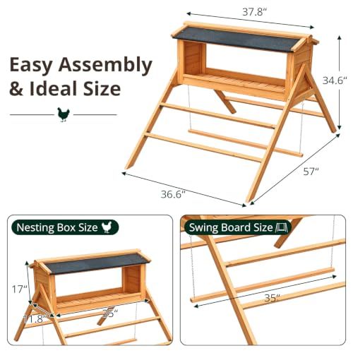Yafylly Chicken Roosting Bar with Nesting Box, Waterproof Roof, Perches, Ladder & Adjustable Swing, 3-in-1 Chicken Perch Set for Coop, Indoor Outdoor Playground Accessories for 5-8 Chickens