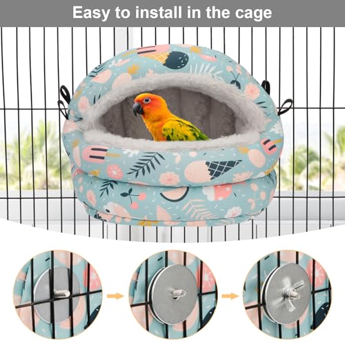 Bird Nest House Winter Warm Bird Bed for Cage, Medium, Blue | Soft fleece warm, plastic support plate anti-collapse, removable washable pad, dual mount, for parakeets/cockatiels/conures - color: Blue, size: Medium