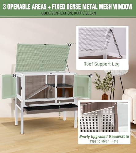 Guinea Pig Cage Indoor with Chew-Proof Edges, Clean Deep Tray | Rabbit cage with leakproof PVC layer, detachable legs, openable roof, multiple ventilated doors, Brown - color: Brown