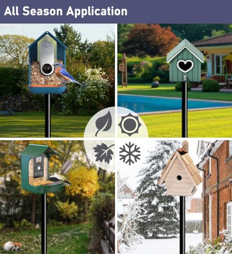 75 Inch Smart Bird Feeder Pole with 5-Prong Base, Adjustable Bird House Pole Mount Kit for Outdoors, Heavy Duty Feeder Stand for Wild Birds Watching, Black - size: 75 INCH