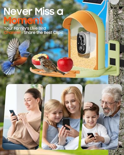 Bird Feeder with Camera, Smart Birdfeeder with Cam Solar Powered, 2K HD Video, AI Identification, Instant Arrival Alerts, IP66 Bird Bath & Feeder,Gift for BirdLover (with Stand, Green) - color: Green, style: With Stand