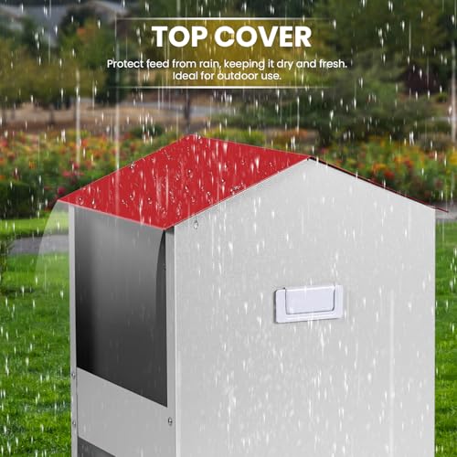 10Lbs Metal Chicken Feeder with Weatherproof Lid | Chicken Oyster Shell and Grit Feeder Poultry Feeding Trough for Hens, Ducks, Geese, Coop Accessories Supplies