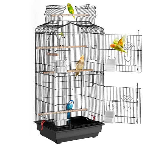 VEVOR 41-inch Open Top Large Parrot Bird Cage, Hanging Bird Cage for Parakeets Finches Canaries Lovebirds Cockatiels Budgies Small Quaker Conures Travel Pet Flight Birdcage with Swing and Perch - size: 18.0"L x 14.0"W x 36.4"H