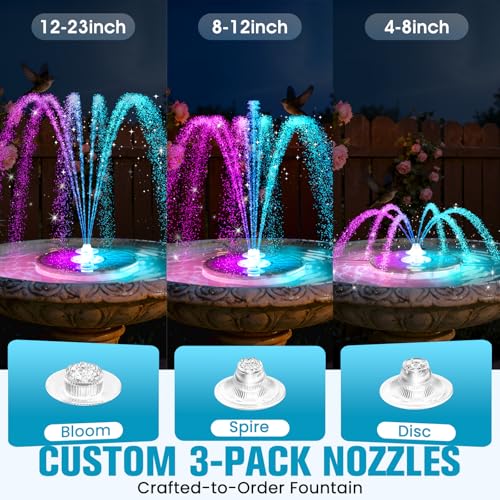 4000mAh Solar Fountain,2026 Solar Bird Bath Fountain Pump,3 Spray Solar Powered Water Fountain with Lights,Floating Birdbath Fountain,DIY Water Bird Bath Fountain for Outdoor,Garden,Pond-Black
