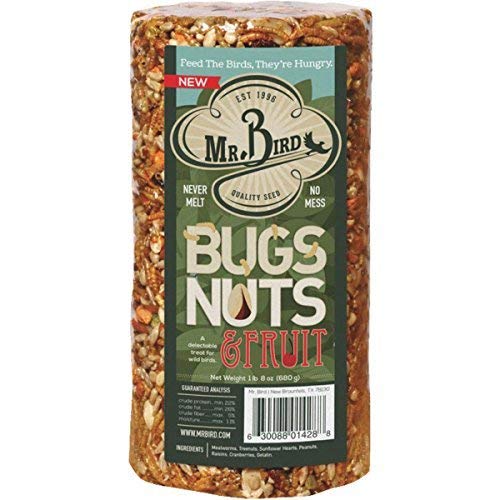 Mr. Bird Bugs, Nuts & Fruit Cylinder, 6-Pack, 1 lb 8 oz | Wild Bird Seed For Outside Feeder | Premium Blend of Mealworms, Sunflower Hearts & Cranberries | No Mess, No Melt - size: 1.5 Pound (Pack of 6)