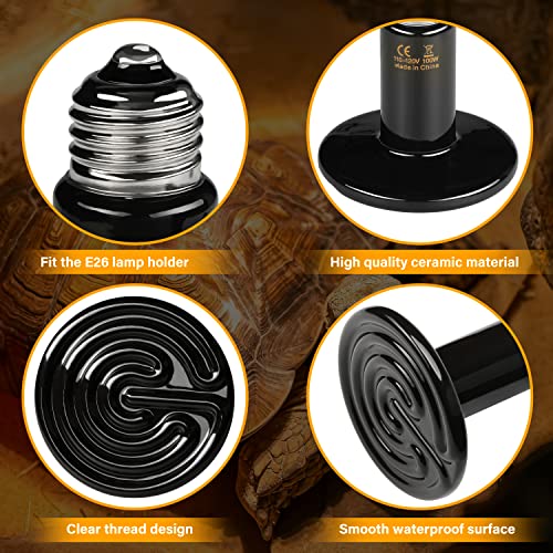 HealSmart Reptile Heat Lamp 150W 2-Pack Ceramic Heat Emitter, No Light Emitting Heat Bulbs for Amphibian Pet Brooder Coop Incubating Chicken, Lizard Bearded Dragon Turtle Snake Terrarium - size: 150 Watts, style: D-85mm (3.35")