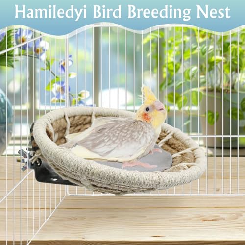 Hamiledyi Bird Breeding Nest, Handmade Hemp Rope Bird Cage House, Bed with Natural Coconut Fiber Parakeet Nest Hatch House for Cockatiel Canary Lovebird Finch and Other Small Birds - color: Brown