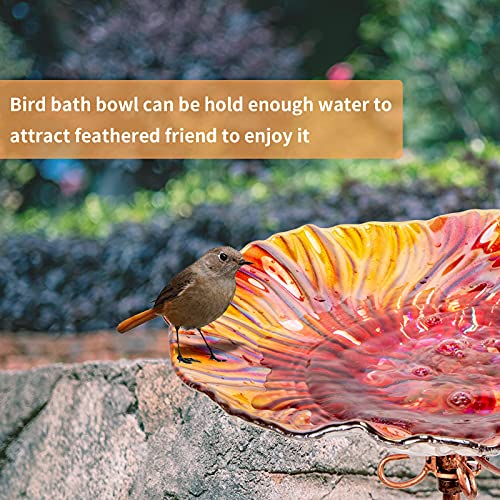Glass Bird Bath for Outside, Red Bird Feeder Birdbaths for Oudoors | 26 Inch Red Bird Baths Combines Garden Decor & Bird Feeder Functions, Stable Four-Prong Stake, Easy to Install and Clean - color: Red
