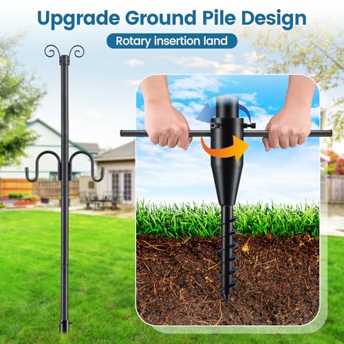 Shepherds Hooks for Outdoor,113 inch 4 Hooks Heavy Duty Adjustable Bird Feeder Pole for Hanging Plant Baskets, Lantern, Hummingbird Feeder Garden Plant, Hanging Wedding Decor,Wind Chimes - size: 9 FT