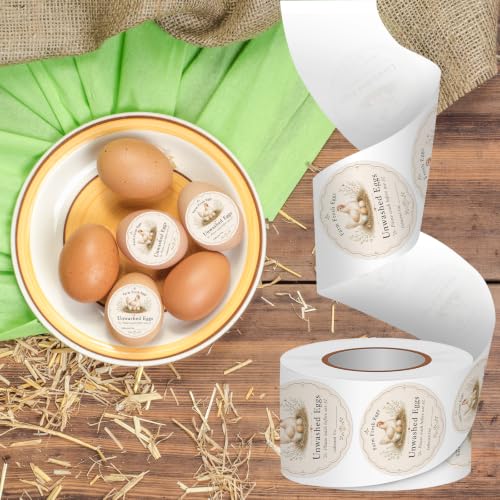 Louise Maelys 2 Inch Farm Fresh Eggs Stickers, 500Pcs Eggs Labels | Writable,Egg Carton Labels Roll, Unwashed Eggs Stickers, Collected On Date Line, Small Farm Egg Packaging,Farm Stand Supplies - color: Egg